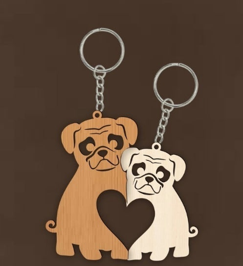 Wooden Dog Couple Keychain β Cute Puppy Love Design for Couples & Pet Lovers