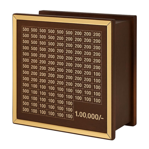 Premium Wooden 1 Lakh Money Saving Box with Gold Frame β Stylish Indian Currency Tracker Bank