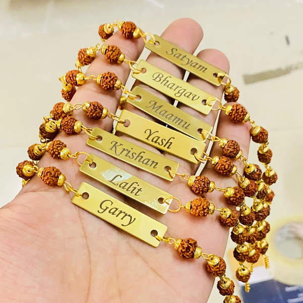 Personalized Rudraksha Name Rakhi – Custom Engraved Rakhi for Brother