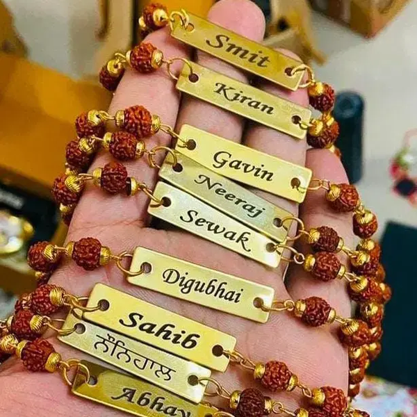 Personalized Rudraksha Name Rakhi – Custom Engraved Rakhi for Brother