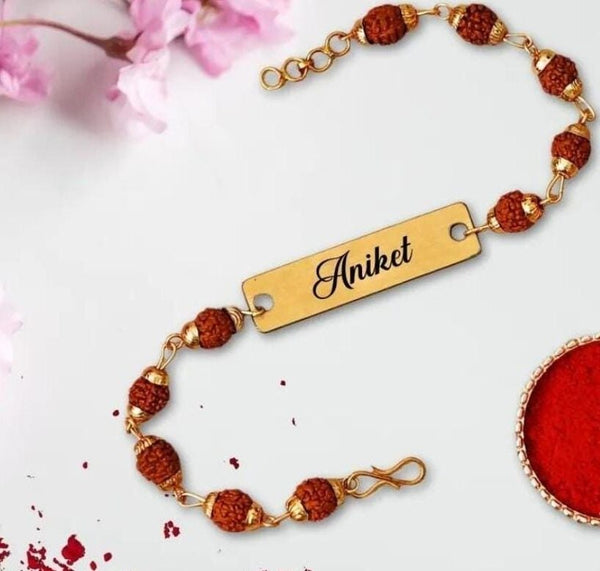 Personalized Rudraksha Name Rakhi – Custom Engraved Rakhi for Brother